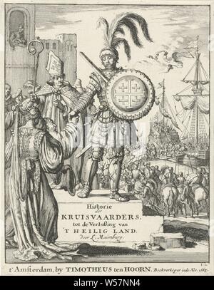 Ritter mit dem Wappen von Jerusalem Titel Seite für: L. Maimbourg, Geschichte der Kreuzritter, bis die Erlösung des Heiligen Landes, 1683, eine hoch gelobte Ritter steht mit dem Wappen von Jerusalem auf einen Anstieg. Er schüttelt die Hand eines Mannes und einer Frau, die beide in einem Oberkleid gewickelt. Hinter der Ritter ist der Bischof, der im Hintergrund die Einschiffung einer Armee, der Ritter, Wappen (als Symbol des Staates usw.) (Stadt, Gemeinde), militante Missionierung: Religiöse Kriege, Kreuzzug, etc., Erzbischof, Bischof, etc. (römisch-katholisch), Hände schütteln, "extrarum junctio', Truppenbewegungen Stockfoto