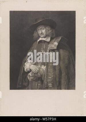 Porträt von Jan Sechs, Brustbild von Jan 6, Bürgermeister von Amsterdam, Jan 6 (1618-1700), Johann Wilhelm Kaiser (I), 1823 - 1900, Papier, Ätzen, H 451 mm x B 332 mm Stockfoto