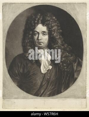 Porträt von Jan van der Goes Antonides Antonides, Jan van der Goes, Amsterdam dichter, Drama, Übersetzer und Dramatiker, Keil, Jakob Gole, Amsterdam, 1670 - 1724, Papier, H 188 mm x B 148 mm Stockfoto