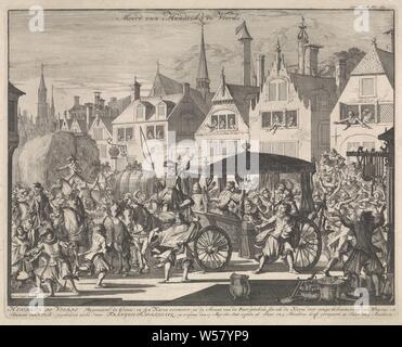 Heinrich IV., König von Frankreich und Navarra, ermordet durch den Mönch François Ravaillac, 1610 Heinrich der Vierte Bygenamet der Große in syn Karos in der Straße von der Yser speichert ermordet (...) (Titel auf Objekt), Drucken oben rechts: Erste Teil Fol. 285, Versuch, politische Morde, vierrädrige, Tieren gezogenen Fahrzeug, zb.: Cab, Schlitten, Coach, Henry IV (König von Frankreich und Navarra), François Ravaillac, Jan Luyken (auf Objekt erwähnt), Amsterdam, 1696, Papier, Ätzen, H 299 mm x B 376 mm Stockfoto