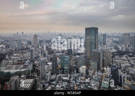 Die Tokyo Skyline mit den Hochhäusern von Shibuya, in der Ferne. Stockfoto