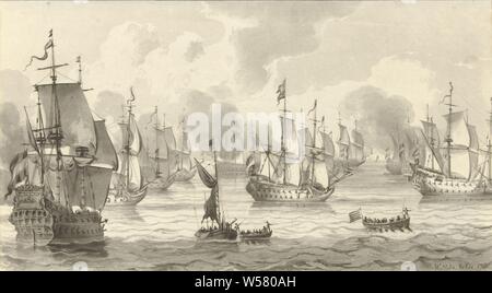 Marine mit Krieg Flotte, navy (naval Force), Christiaan Josi, Noord-Nederland, 1821, Papier, Ätzen, H 182 mm x B 330 mm Stockfoto