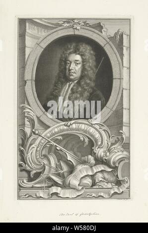 Portrait von Sidney Godolphine, 1. die Anzahl der Godolphin., Jacob Houbraken (auf Objekt erwähnt), Amsterdam, 1741 - 1743, Paper, Pen, H 365 mm x B 235 mm Stockfoto