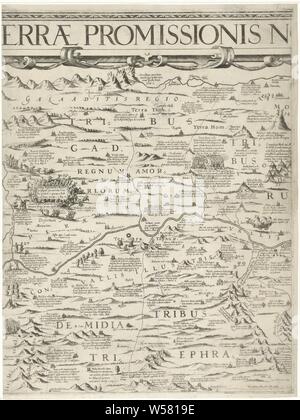 Karte von Palästina in Palästina, mit Inschriften im Zusammenhang mit den Ereignissen des Alten und Neuen Testaments., Karten, Atlanten, Palästina, Israel, Nicolaes van Geelkercken, Amsterdam, 1621, Papier, Gravieren, w 420 mm x H 550 mm Stockfoto