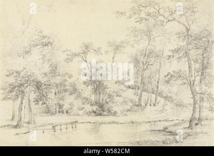 Teich im Wald, Pieter Pietersz. Barbiers, 1759 - 1842, Papier, Kreide, H 272 mm x B 397 mm Stockfoto