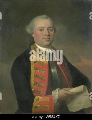 Johan Arnold Zoutman (1724-93), Vizeadmiral, Portrait von Johan Arnold Zoutman, Vice Admiral. Auf halbem Weg mit einer Rolle Papier in der rechten Hand mit einer Zeichnung von Schiffe vor der Küste. Johan Arnold Zoutman, August Christian Hauck, 1770, Leinwand, Ölfarbe (Lack), h 83 cm x W 68 cm d 8 cm Stockfoto