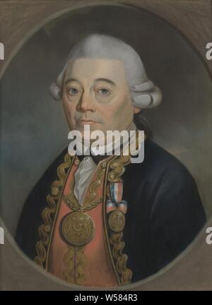 Johan Arnold Zoutman (1724-93). Vice Admiral, Portrait von Johan Arnold Zoutman (1724-93). Vice Admiral. Büste nach links, nach vorne. Um den Hals eine Kette mit einem großen Medaillon. Teil der Pastelle Sammlung., anonym, Nördliche Niederlande, C. 1780, Papier, H 53 cm x W 42 cm Stockfoto