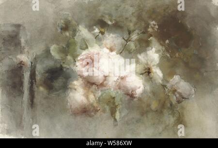 Eine Vase mit Rosen, Blumen in einer Vase, Blumen: Rose, Margaretha Roosenboom, 1853 - 1896, Papier, Pinsel, H 790 mm x B 500 mm Stockfoto