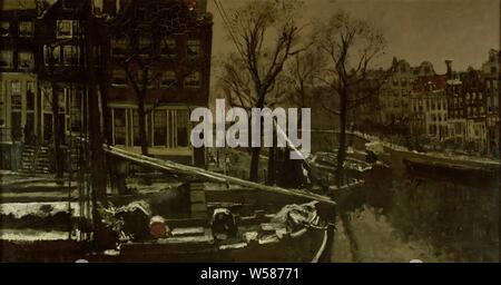 Winter in Amsterdam, Winter in Amsterdam. Aussicht auf die Brouwersgracht - Prinsengracht Ecke. Einige Binnenschiffe im Vordergrund., George Hendrik Breitner, C. 1900 - C. 1901, Leinwand, Ölfarbe (Lack), h 95 cm x w 192cm Stockfoto