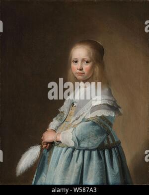 Portrait eines Mädchen gekleidet in blau Porträt eines Mädchens in Blau gekleidet Portrait eines Mädchen in Blau, Portrait eines Mädchen in Blau. Stehend, halbe Länge, in den Händen ein Fan von Federn, Mädchen (Kind zwischen Kind und Jugend), Lüfter (damenbekleidung), kleid, kleid (Kleidungsstücke), Johannes Cornelisz. Verspronck (auf Objekt erwähnt), 1641, Leinwand, Ölfarbe (Lack), h 82 cm x W 66,5 cm Stockfoto