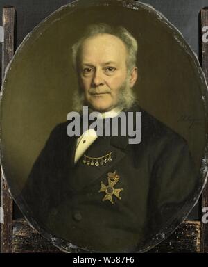 Pieter Mijer (1812-81). Generalgouverneur von Niederländisch-ostindien, Portrait von Pieter Mijer (1812-81), Generalgouverneur von Niederländisch-ostindien. Büste in Oval, Links, historische Personen, kolonialer Gouverneur, Niederländisch Ostindien, die Pieter Mijer, Johan Heinrich Neuman (auf Objekt erwähnt), 1876, Leinwand, Ölfarbe (Lack), h 75,8 cm x W 62,7 cm x t 3 cm d 9,5 cm Stockfoto