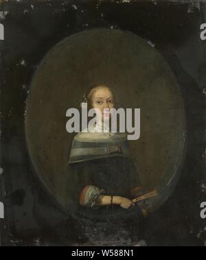 Porträt einer Frau, Porträt einer Frau. Auf halbem Weg, einen Ventilator in der Hand., Gerard Ter Borch (II), 1640 - 1681, kupfer (Metall), Ölfarbe (Lack), h 35,5 cm x W 29,5 cm d 5 cm Stockfoto