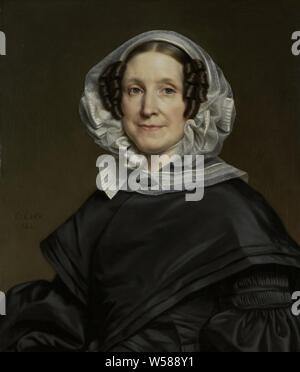 Aryna van der Pot (1786-1850). Frau von N. J.A.C. Hoffmann, Portrait von Aryna van der Pot, Ehefrau von N.J.A.C. Hoffmann. Halbe Länge, Sitzen, eine weiße Kappe auf dem Kopf, Aryna van der Pot, Cornelis Cels (vom Künstler signiert), Belgien, 1841, Leinwand, Ölfarbe (Lack), h 68,6 cm x W 59,7 cm x T 3,9 cm, d 11,7 cm Stockfoto