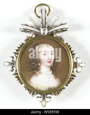 Maria Stuart (1631-1660), Gemahlin von Wilhelm II. Maria Stuart (1631-60). Frau von Willem II, Portrait von Maria Stuart (1631-60). Frau von Willem II. Büste, rechts, zeigt. Teil der Portrait Portrait Sammlung, Maria Henrietta Stuart, Jean Petitot (le Vieux) (zugeschrieben), Frankreich, C. 1645 - C. 1650, gold (Metall), d 2,5 cm Stockfoto