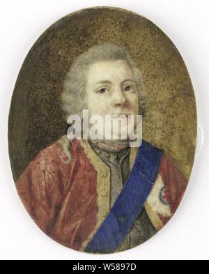 William IV (1711-51), Prinz von Oranien-nassau, Porträt von William IV (1711-51), Prinz von Oranien-nassau. Büste, auf der rechten Seite. Teil der Sammlung von Porträtminiaturen, Willem IV (Prinz von Oranien-nassau), Maria Machteld van Sypesteyn, 20-Mai-1748, Elfenbein, Holz (Pflanzen), Metall, Glas, h 7,7 cm x B 5,9 cm h 10,3 cm x B 7,6 cm x T 0,7 cm Stockfoto