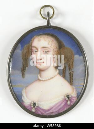 Porträt einer Frau, vielleicht Anne Hyde (1637-71), erste Frau von James II. von England, der ersten Frau von James II. von England. Büste nach links, nach vorne. Anna Hyde, anonym, England, 1662, kupfer (Metall), h 4,2 cm x B 3,6 cm h 5,5 cm x B 3,9 cm x T 0,5 cm Stockfoto