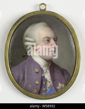 Porträt von George III. (1738-1820), König von England, König von England. Büste nach rechts. Um eine Vorlage von Benjamin West. Teil der Sammlung von Porträtminiaturen, George III (König von Großbritannien und Hannover), Johann Heinrich Schulze (zugeschrieben), England, 1760-1799, kupfer (Metall), h 5,5 cm x B 4,8 cm h 6,5 cm x B 5,2 cm x T 0,5 cm Stockfoto