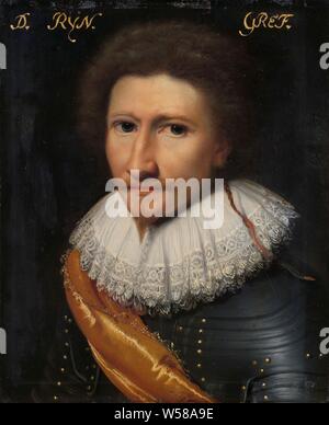 Portrait von Johann Conrad von Salm, Waldgrave und Rhinegrave von Dhaun, Porträt von Johann Conrad von Salm (1590-1625). Spiel und Rhein Grafen des Heiligen Römischen Reiches. Von 1622 an, Kapitän eines Schweizer Unternehmen auf den Vertrieb von Friesland. Büste nach links, in der Rüstung. Teil der Serie von Porträts aus dem Stadhouderlijk Hof in Leeuwarden, historische Personen, Johann Conrad von Salm, Jan Antonisz van Ravesteyn (Werkstatt), C. 1622-vor 1625, Panel, Ölfarbe (Lack), Support: h 29,7 cm x W 24,1 cm Stockfoto