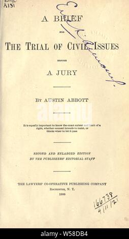 Eine kurze für den Versuch der zivilen Fragen vor einer Jury: Abbott, Austin, 1831-1896 Stockfoto