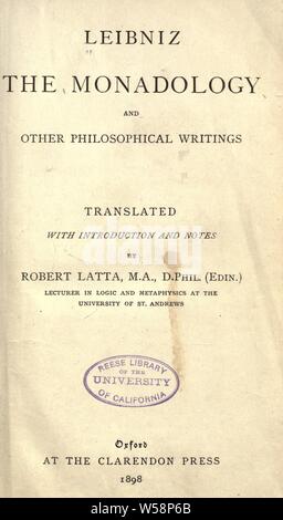 Die monadologie und andere philosophische Schriften [microform]: Leibniz, Gottfried Wilhelm, freiherr von, 1646-1716 Stockfoto