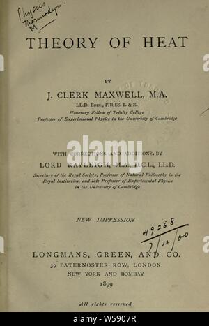 Theorie der Wärme;: Maxwell, James Clerk, 1831-1879 Stockfoto