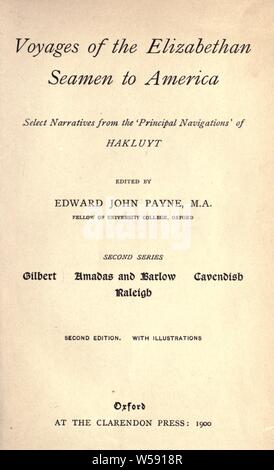 Reisen des elisabethanischen Seeleute nach Amerika; wählen Sie Erzählungen aus der "wichtigsten Navigationen' von hakluyt: Hakluyt Richard, 1552?-1616 Stockfoto