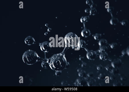 Dreidimensionale Darstellung. Abstrakte Konzept der Wassermoleküle Stockfoto