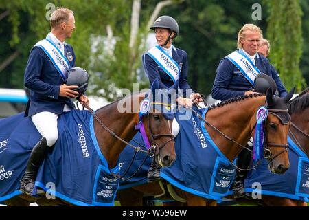 Hickstead, Vereinigtes Königreich. 26. Juli, 2019. Preisgekrönte schwedische Team Mitglieder an der Longines FEI Jumping Nations Cup von Großbritannien. Kredit Elli Birke/SIP-Foto Agentur/Alamy leben Nachrichten. Stockfoto