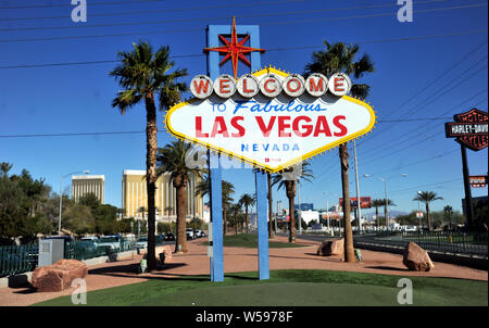 Die berühmten Willkommen in Las Vegas Schild am Eingang der Stadt am Las Vegas Boulevard, Nevada