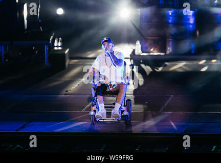 Neapel, Italien. 26. Juli, 2019. Der italienische Rap Rock Sänger und Songwriter Maurizio Pisciottu bekannt als Salmo live während der 'Playlist Sommer Tour" an Laut Fest in Neapel. Credit: SOPA Images Limited/Alamy leben Nachrichten Stockfoto