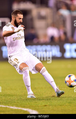 East Rutherford, New Jersey, USA. 26. Juli, 2019. Real Madrid vorwärts Karim Benzema (9) in Aktion während der Internationalen Champions Cup Gleiches an MetLife Stadium in East Rutherford, New Jersey Atletico Madrid besiegt Real Madrid 7 bis 3 Credit: Brooks Von Arx/ZUMA Draht/Alamy leben Nachrichten Stockfoto