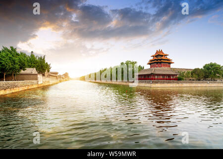 Peking, China an der äußeren Graben Ecke der verbotenen Stadt. Stockfoto