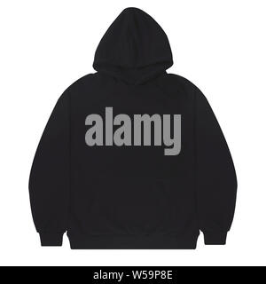 Blank Hoodie Sweatshirt Farbe schwarz Zurück Blick auf weißem Hintergrund. Stockfoto