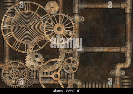Steampunk grunge Hintergrund, Elemente auf rostigen Hintergrundbild Stockfoto