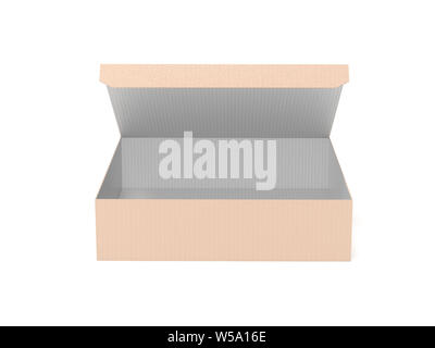Flache braune Papier. Karton öffnen, Vorderansicht. 3D Rendering Illustration auf weißem Hintergrund Stockfoto