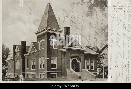 Die öffentliche Bibliothek gebäude in Asbury Park, New Jersey USA, wie in einer Ansichtskarte 1908 verschickte gesehen Stockfoto