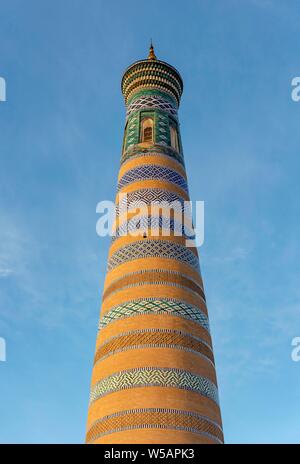 Islom Hoja, Islam Khodja, Minarett, Chiwa, Usbekistan Stockfoto