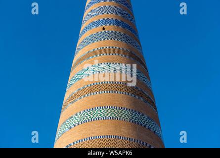 Islom Hoja, Islam Khodja, Minarett, Chiwa, Usbekistan Stockfoto