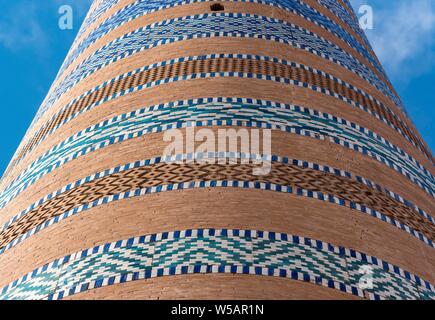 Islom Hoja, Islam Khodja, Minarett, Chiwa, Usbekistan Stockfoto