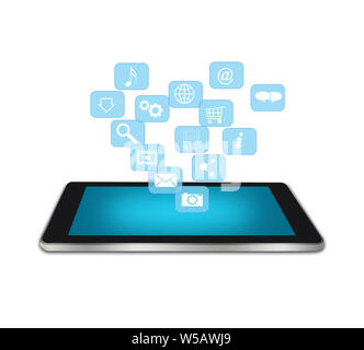 Digitales Tablet mit Netzwerksymbolen Stockfoto