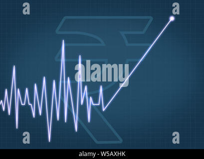 Liniendiagramm auf dem Rupie-Symbol Stockfoto