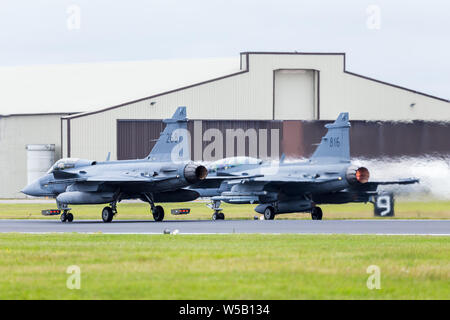 Schwedische Luftwaffe JAS-39 Gripen am2019 Royal International Air Tattoo in Fairford RAF erfasst. Stockfoto