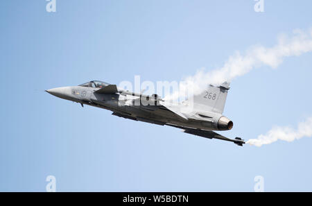 Schwedische Luftwaffe SAAB Gripen Jas39 Anzeigen Am2019 RIAT Fairford air show, Gloucestershire, Vereinigtes Königreich Stockfoto