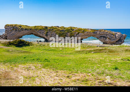 Bögen an der Küste des Golf von St. Lawrence im Arches Provincial Park in Neufundland, Kanada Stockfoto