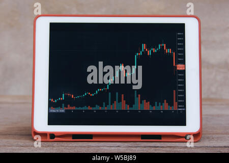 Stock trading forex auf Tablet auf einem Holztisch Stockfoto