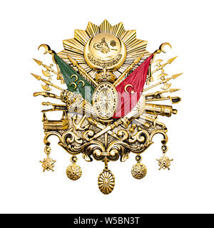 Osmanische Reich Emblem. Golden Leaf Osmanischen Reich Emblem isoliert auf weißem Hintergrund Stockfoto
