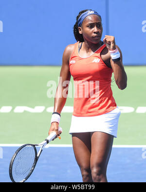 Washington DC, USA. 27. Juli, 2019. COCO GAUFF feiert im Rock Creek Tennis Center. Credit: ZUMA Press, Inc./Alamy leben Nachrichten Stockfoto