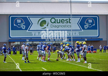 East Rutherford, New Jersey, USA. 27. Juli, 2019. Die New York Giants gehen durch praktische Übungen an der Quest Diagnostics Training Center in East Rutherford, New Jersey. Duncan Williams/CSM/Alamy leben Nachrichten Stockfoto