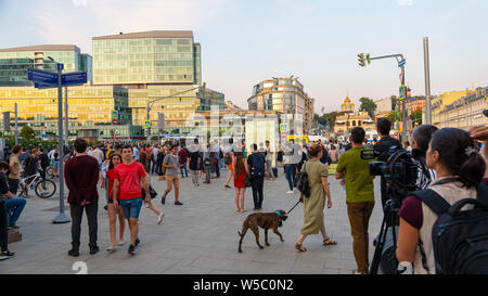 Moskau - Juli 27, 2019: Protest auf trubnaya Quadrat auf trubnaya Platz in Moskau fort, über 300 Personen aus den Menschen, die heute versammelt. Stockfoto