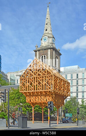 Paleys auf Pilers Lärchenholz Fachwerk Gebäude am Standort wo Geoffrey Chaucer in Aldgate neben St. Botolph Kirche Stadt London England UK gelebt Stockfoto